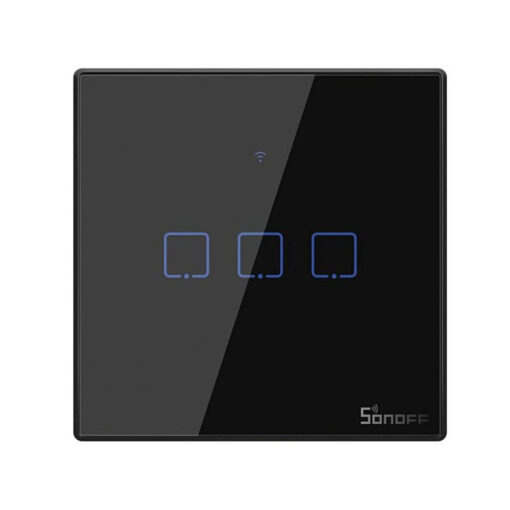 کلید لمسی مشکی سه پل سونوف با قابلیت کنترل توسط ریموت RF مدل T3EU3C-TX