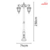 چراغ حیاطی ایستاده دو شاخه شب تاب مدل رومی کد SH-104320320