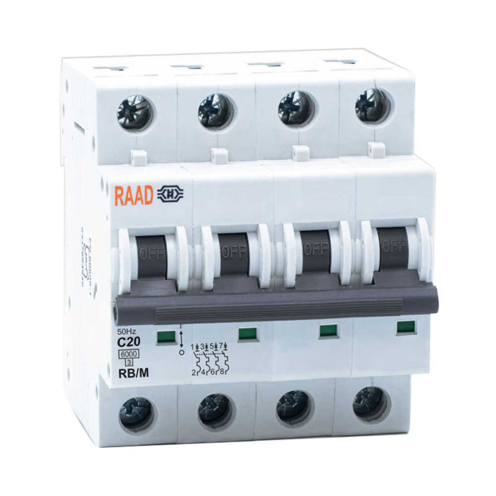 کلید مینیاتوری 4 پل 20 آمپر RB-M-4P-C20-6KA رعد