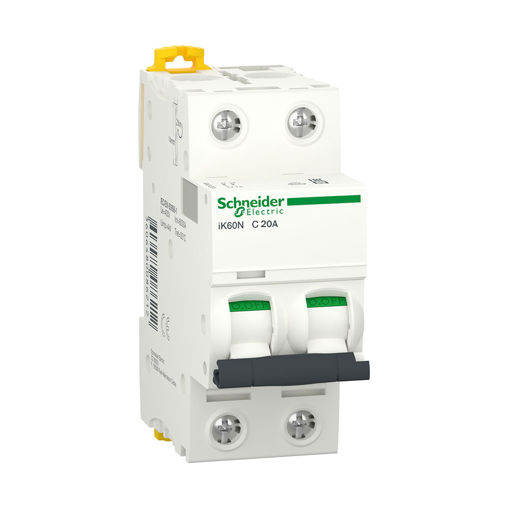 کلید مینیاتوری 2 پل 20 آمپر C20-6KA اشنایدر کد A9K24220